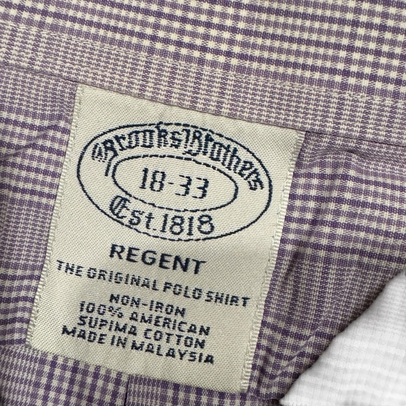 2/$25 BROOKS BROTHERS Non Iron Purple Checkered Shirt Brooks Brothers 18/33 - Picture 2 of 5